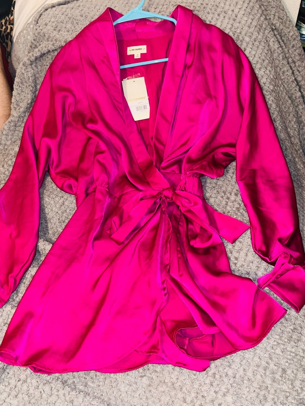 eesome Hot Pink Satin Wrap Jumpsuit Romper